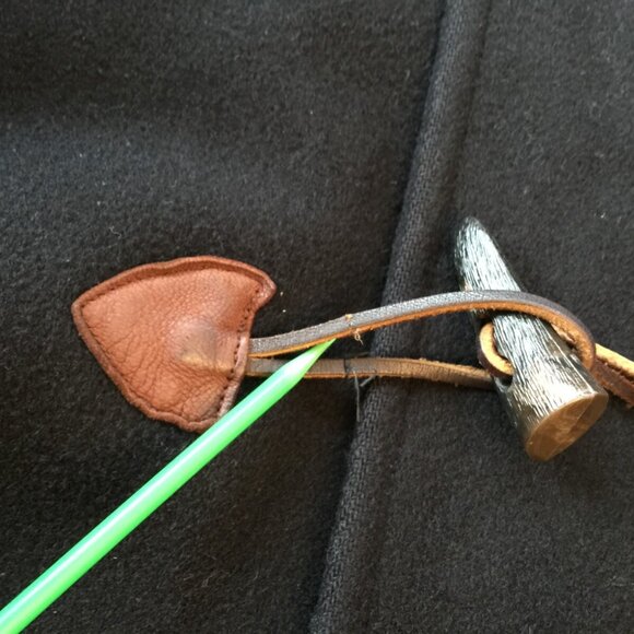 VINTAGE 100% WOOL LEATHER TRIM HOODED DUFFLE COAT WOMENS 10 BLACK MADE IN USA - Picture 7 of 14